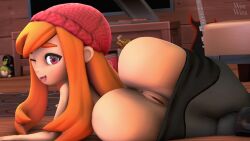 1girls 3d anus ass ass_focus beanie beanie_hat big_ass boots female female_only hair huge_ass human_meggy large_ass looking_at_viewer meggy_spletzer naked nude orange_hair pants pulling_down_pants red_eyes sfm smg4 source_filmmaker teenager thick_thighs tongue tongue_out vagina whiteweasel