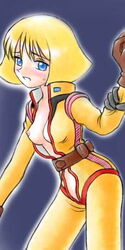 1girls artist_request blonde_hair breasts earth_federation female gundam human light-skinned_female light_skin mobile_suit_gundam nipples normal_suit pilot_suit sayla_mass short_hair solo