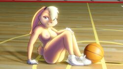 :3 anthro ball basketball_(ball) basketball_court blonde_hair breasts buckteeth clothing female fur gloves hair handwear hi_res lagomorph leondraw leporid lola_bunny looking_at_viewer looney_tunes mammal naked_footwear naked_gloves naked_shoes naked_sneakers naked_with_shoes_on nipples nude rabbit shoes sneakers solo space_jam tan_body tan_fur teeth warner_brothers white_clothing white_gloves white_sneakers