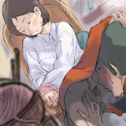 1girls breasts bright_noa brown_hair female gundam human light-skinned_female light_skin male mirai_yashima mobile_suit_gundam mokuzou_zabuton pussy shirt short_hair skirt sleep_molestation sleeping source_request year_request