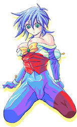 1girls allenby_beardsley artist_request blue_hair bodysuit breasts female g_gundam gundam human large_breasts light-skinned_female light_skin low_res mobile_trace_suit nipples pilot_suit short_hair solo tagme