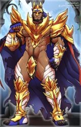 1boy balls bara beard bulge bulge_through_clothing generation_8_pokemon gijinka hairy_chest legendary_pokemon looking_at_viewer male male_nipples male_only male_pubic_hair muscular_male nintendo nipples penis penis_outline pokemon wolfshirtart zamazenta