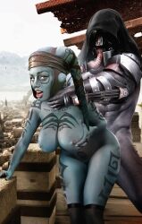 1boy 1girls aayla_secura big_breasts female from_behind male negisaray rough_sex sex star_wars unseen_male_face