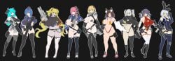 9girls assault_rifle belt casual female firearm footwear fox_ears fox_girl gun huge_breasts human legwear light_skinned_female looking_at_viewer pale_skin rifle skimpy tactical_nudity tagme targer weapon