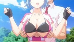 1boy 1girls animated big_breasts breast_grab breasts censored eyes_out_of_frame female grabbing_breasts honoo_no_haramase_oppai_ero_appli_gakuen huge_breasts large_breasts looping_animation no_sound outdoors pink_pineapple screencap shimano_matsuri shorter_than_10_seconds shorter_than_30_seconds tagme video