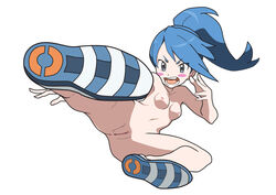 1girls anus battle_girl_(pokemon) battle_girl_(pokemon_oras) blue_hair blush female female_only gray_eyes human npc_trainer official_artwork_edit open_mouth pokemon pokemon_oras pussy solo