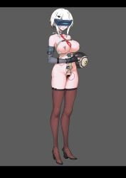 collar female female_only metal_collar necktie_between_breasts nipple_piercing object_insertion piercing revealing_clothes secretary stockings tagme targer tech_control visor