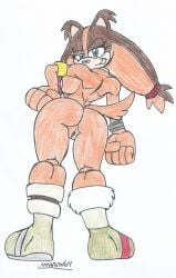 1girls big_ass big_butt blue_eyes bracelets brown_fur brown_hair dat_ass furry looking_at_viewer looking_back marlon64 naked_boots naked_female neckwear orange_fur orange_hair showing_ass showing_off showing_off_ass smiling_at_viewer sonic_(series) sonic_boom sticks_the_badger sticks_the_jungle_badger traditional_drawing_(artwork) white_background