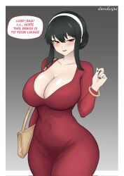 1girls alternate_version_available big_breasts black_hair daruko536 english_text female female_only huge_ass huge_breasts human milf red_eyes solo spy_x_family text wide_hips wife yor_briar yor_forger