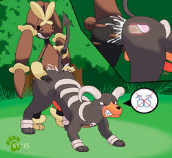 10s 2015 2boys anal ass canine cum fur furry furry_only gay houndoom interspecies ky_(malamute) lagomorph lopunny male mega_lopunny penis pokemon pokemon_(species) rabbit sex testicles yaoi