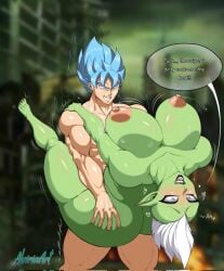 1boy 1boy1girl 1girls alviriaart ass big_ass big_breasts big_penis destruction dragon_ball dragon_ball_super enemies english english_text female_zamasu fucked_senseless fucked_silly male_saiyan rule_63 saiyan sex smiling son_goku super_saiyan_blue text zamasu