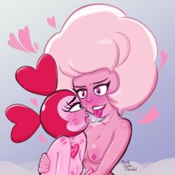 cartoon_network diamond_authority gem_(species) kissing pink_body pink_diamond_(steven_universe) pink_eyes pink_hair pink_skin spinel_(steven_universe) steven_universe yuri