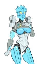 biomechanical bionicle bionicle_(gen_2) blue_mask breasts gali gali_(master) glowing_eyes lego nipples pink_nipples tagme yellow_eyes