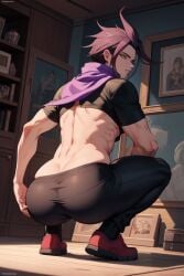 ai_generated danganronpa fat_ass gundham_tanaka huge_ass male_only squatting tight_clothing yaoi