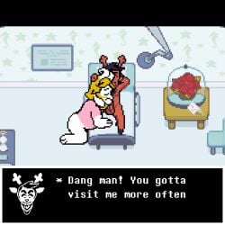 animated anthro antlers asgore_dreemurr balls beard bed blonde_hair body_hair bovid caprine chest_hair closed_eyes clothing deer deltarune dialogue digital_media_(artwork) duo erection facial_hair fellatio flower furniture genitals goat hair hand_behind_head hand_on_head hi_res horn hospital humanoid_genitalia humanoid_penis joalmidon kneeling kneeling_on_ground long_ears male male/male male_penetrated male_penetrating male_penetrating_male mammal mature_anthro mature_male new_world_deer nude on_bed oral overweight penetration penile penis pixel_(artwork) pixel_animation plant pushing_head reindeer rose_(flower) rudolph_holiday sex short_playtime smile text undertale undertale_(series)