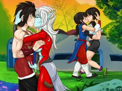 4girls animal_tail chichi demon demon_girl dragon_ball dragon_ball_(classic) dragon_ball_xenoverse dragon_ball_z female female_only french_kiss fully_clothed gine human in-lawcest kissing milf mother-in-law_and_daughter-in-law mother_and_daughter multiple_females multiple_girls saiyan saiyan_tail shounen_jump tied_hair titflaviy towa twintails videl yuri