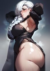 1girls ai_generated armpit_fetish armpits arms_behind_back arms_up big_ass big_breasts big_butt black_dress black_eyes blush embarrassed fat_ass huge_ass huge_breasts jujutsu_kaisen mei_mei_(jujutsu_kaisen) mommy naked nude showing_armpits showing_ass shy sinn_ai smell smelly smelly_armpits solo_female steam steaming_body sweaty_armpits sweaty_body sweaty_butt thick_ass thick_thighs voluptuous white_hair