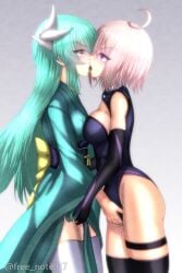 2girls angry angry_sex blush breast_press breast_press_on_chest breast_to_breast breasts clothed clothed_sex clothing competitive_sex dragon_girl dragon_horns fate/grand_order fate_(series) female female/female female_focus fingering fingering_partner freenote022 french_kiss french_kissing green_hair kissing kiyohime_(fate) kiyohime_(fate/grand_order) large_breasts leggings leotard light-skinned_female long_hair mash_kyrielight mashu multiple_girls mutual_masturbation pink_hair purple_eyes pussy shielder_(fate) shielder_(fate/grand_order) short_hair tagme tagme_(artist) tight_clothing watermark wet_pussy white_legwear yellow_eyes yuri