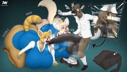 absurd_res aggressive_retsuko aggretsuko ailurid alternate_view anal anal_fingering anthro ass balls big_balls big_breasts big_penis blush bodily_fluids breasts canid canine clenched_teeth clothed clothing coat digital_media_(artwork) dress_shirt dripping erection fellatio female fennec_fox fenneko fingering footwear fox genital_fluids genitals group haida haida_(aggretsuko) heart_symbol hi_res huge_balls huge_breasts huge_cock hyena hyper hyper_breasts hyper_genitalia hyper_penis leaking_precum legwear licking looking_pleasured male male/female mammal onomatopoeia open_mouth oral pantyhose penetration penile penis precum precum_drip psychoticwalrus rear_view red_panda retsuko saliva sanrio sex shirt shoes simple_background smile socks sound_effects spotted_hyena steam tail teeth text tongue topwear trio true_fox vein veiny_penis