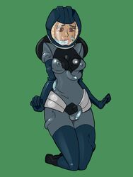 alien bodysuit boots brown_eyes bustanart cum_in_mouth fellatio headgear helmet implied_penetration kneeling oral rape sci-fi space spacesuit tentacle tentacle_rape tentacles_under_clothes