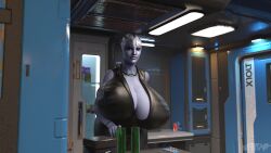 3d 3d_(artwork) asari big_breasts blue_body breasts female female_only huge_breasts leather leather_clothing liara_t'soni mass_effect wfnpao