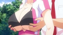 1boy 1girls animated big_breasts breast_grab breasts censored female grabbing_breasts head_out_of_frame honoo_no_haramase_oppai_ero_appli_gakuen huge_breasts large_breasts looping_animation no_sound outdoors pink_pineapple screencap shimano_matsuri shorter_than_10_seconds shorter_than_30_seconds tagme video