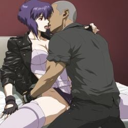 1boy ai_generated breasts cyber-wifu11 dark-skinned_male female ghost_in_the_shell interracial kusanagi_motoko leotard sex