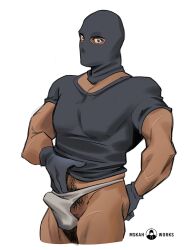 1boy balls bara bulge bulge_through_clothing clothing erection erection_under_clothes looking_at_viewer male male_only male_pubic_hair manly mask masked masked_male mskah muscular_male penis penis_outline tight_clothing underwear