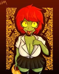 green_skin halloween limovzkii red_hair teasing yellow_eyes zombie zombie_girl