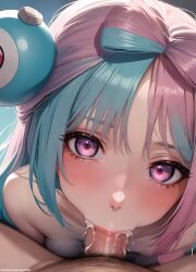 1boy 1girls 2d ai_generated athletic athletic_female black_hair blowjob blowjob_face blush breasts completely_nude curvy curvy_figure dark_hair deep_blowjob deepthroat detailed eye_contact eyelashes eyeshadow fellatio female fit fit_female game_freak hair_ribbon high_quality human iono_(pokemon) light-skinned_female light_skin lips lipstick looking_at_viewer looking_up male mascara medium_breasts nai_diffusion nintendo nipples no_bra no_panties no_pants no_underwear nude nude_female nudity oral oral_penetration oral_sex pale-skinned_female pale_skin petite pokemon pokemon_dppt pokemon_ss seductive seductive_eyes seductive_look sloppy sloppy_blowjob small_breasts stable_diffusion tagme teenage teenage_girl thin thin_arms thin_female thin_waist uncensored young