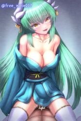 1boy 1girls barely_clothed blush breasts censored cleavage clothed_sex clothing cowgirl_position cum cum_in_pussy cum_inside dragon_girl dragon_horns ejaculation ejaculation_while_penetrated fate/grand_order fate_(series) female female_focus female_penetrated freenote022 green_hair half_naked hidden_penis horns in_love in_love_with_viewer kiyohime_(fate) kiyohime_(fate/grand_order) large_breasts leggings long_hair looking_at_viewer male male_pov mosaic_censoring nude nude_male penis penis_in_pussy penis_under_clothes seductive seductive_look seductive_smile sex smiling smiling_at_viewer solo_focus tagme tagme_(artist) watermark white_legwear yellow_eyes