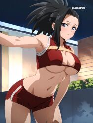 1girls ai_generated big_breasts blesseddo boku_no_hero_academia boob_window cleavage large_breasts long_hair looking_at_viewer momo_yaoyorozu my_hero_academia ponytail yaoyorozu_momo