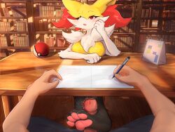 anthro braixen breasts clothing digital_media_(artwork) duo erection feet female foot_fetish foot_play footjob fur genitals hi_res human imoon interspecies male male/female mammal nintendo penis pokemon pokemon_(species) sex