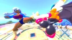 3d 3d_(artwork) 3d_model big_breasts boots butt_shot fighting fully_clothed grey_skin joyuki_(snowjojo64) kicking leotard mobian mobian_(species) mobian_bat muscular_female original_character rouge_the_bat sega shorts snowjojo64 sonic_(series) sonic_adventure_2 sonic_the_hedgehog_(series) source_filmmaker sports_bra tan_skin thick_ass