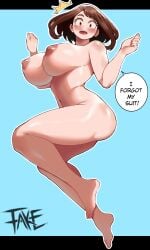 1girls barefoot breasts brown_eyes brown_hair completely_nude completely_nude_female fake_(artist) female female_only full_body high_resolution hips huge_breasts light-skinned_female light_skin lord_socar my_hero_academia naked naked_female nude nude_female ochako_uraraka short_hair simple_background solo solo_female thick_thighs thighs wide_hips