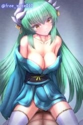 1boy 1girls barely_clothed blush breasts censored cleavage clothed_sex clothing cowgirl_position dragon_girl dragon_horns fate/grand_order fate_(series) female female_focus female_penetrated freenote022 green_hair half_naked hidden_penis horns in_love in_love_with_viewer kiyohime_(fate) kiyohime_(fate/grand_order) large_breasts leggings long_hair looking_at_viewer male male_pov mosaic_censoring nude nude_male penis penis_in_pussy penis_under_clothes seductive seductive_look seductive_smile sex smiling smiling_at_viewer solo_focus tagme tagme_(artist) watermark white_legwear yellow_eyes