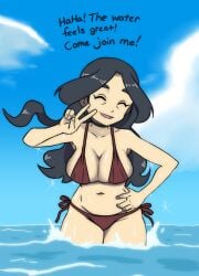 beach bikini drasna_(pokemon) gilf old_woman pokemon pokemon_xy sea v_sign