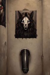 ai_generated anthro behind_wall black_fur black_penis black_wolf canine canis furry futa_anthro futanari glory_hole penis poster scarlethblood scp-1471 scp_foundation white_eyes wolf wolf_girl