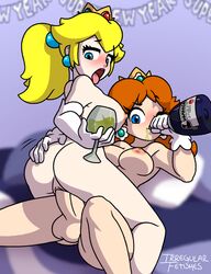 1futa 1girls 2014 2015 alcohol areola armpits balls blonde_hair blue_eyes blush breasts brown_hair champagne crown dickgirl earrings female futa_on_female futa_with_female futanari human intersex irregular_fetishes mario_(series) new_year new_years_eve nintendo nipples penis princess princess_daisy princess_peach pussy sexy_armpits tipsy vaginal_penetration