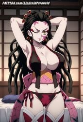 ai_generated aindroidparanoid ass big_ass big_breasts big_butt black_hair busty curvy cute daki_(kimetsu_no_yaiba) demon demon_girl demon_slayer fangs fat_ass female female_only hips huge_ass huge_breasts indoors kimetsu_no_yaiba large_ass large_breasts legs long_hair narrow_waist slim_waist stable_diffusion thick_ass thick_thighs voluptuous waist wide_hips yellow_eyes