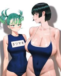 2girls big_breasts breast_envy breasts child_bearing_hips fat_breasts female female_only fertile_breasts fertile_hips fit_female flat_belly fubuki_(one-punch_man) green_hair large_breasts looking_at_another mature_female mother_daughter_boob_envy_(meme) multiple_girls one-punch_man shiny shiny_skin sisters standing swimsuit tagme tatsumaki thick thick_ass thick_thighs thighs voluptuous wide_hips wonbin_lee