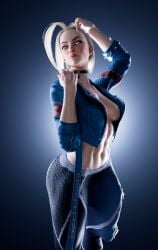 3d big_penis blonde_hair bright_pupils bulge bulge_through_clothing cammy_white flaccid flaccid_penis futa_only futanari leggings manufatura self_upload street_fighter_6