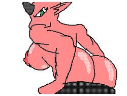 animated anus ass bald big_ass big_breasts breasts demongirl female flipnote green_eyes huge_ass nude presenting_hindquarters pussy red_skin sheillavix sweat