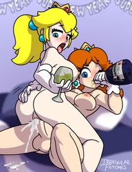 1futa 1girls 2014 2015 alcohol alternate_breast_size areola armpits balls big_breasts blonde_hair blue_eyes blush breasts brown_hair champagne crown cum cum_in_pussy dickgirl earrings female full-package_futanari futa_on_female futa_with_female futanari human intersex irregular_fetishes large_breasts mario_(series) new_year new_years_eve nintendo nipples penis princess princess_daisy princess_peach pussy sexy_armpits vaginal_penetration