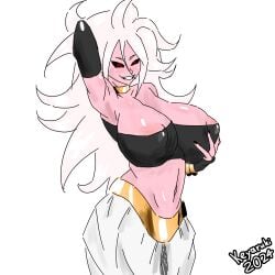 1female 1girls 2d 2d_(artwork) android android_21 android_21_(evil) armpits arms_up ass big_ass big_breasts big_hips big_thighs boobs_bigger_than_head breasts dragon_ball dragon_ball_super dragon_ball_z female female female_focus female_only flat_colors gigantic_breasts grabbing_own_breast hips holding_breast keyaruki majin majin_android_21 massive_breasts nipple_bulge nipples pink_skin red_eyes shiny_skin signature simple_background simple_coloring smug smug_face solo solo_focus standing thick_thighs thighs twitter_link unrealistic_proportions voluptuous voluptuous_female white_hair wild_hair