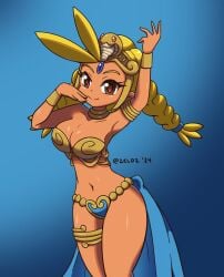 1girls bare_arms bare_midriff bare_shoulders bare_thighs belly_button bikini bikini_top blonde_hair bracelet braided_hair brown_eyes female gold_bikini gold_headdress gold_jewelry loincloth long_hair midriff navel shantae sky_(shantae) solo solo_female tagme twintails zeldz