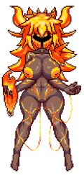 brown_skin celestial_pillars dark-skinned_female dark_skin horns large_areolae large_breasts long_hair orange_hair orange_horn orange_horns orange_nipples terraria