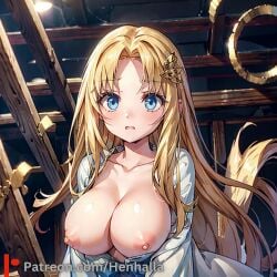 ai_generated big_breasts blue_eyes breasts crying dress filo henhalla shy yellow_hair young younger_female