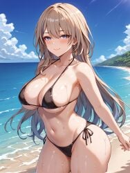 1girls ai_generated beach black_bikini curvy_figure honkai:_star_rail honkai_(series) huge_ass huge_breasts serval_landau