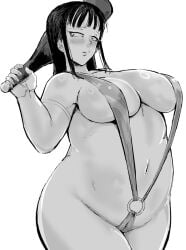 1girls agawa_sensei_(strikeout_pitch) big_breasts bikini black_and_white breasts busty curvaceous curvy curvy_body curvy_female curvy_figure female hemelopa huge_breasts large_breasts sling_bikini strikeout_pitch voluptuous white_background